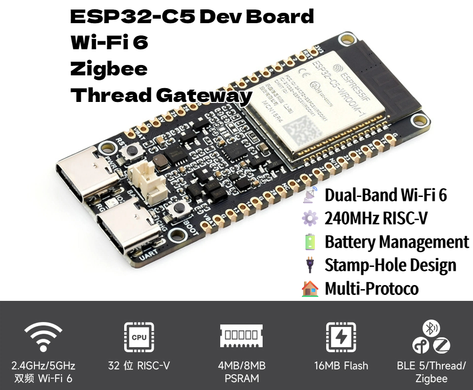 Matter Hub Thread - ESP32-C5 Двухдиапазонная макетная плата Wi-Fi 6
